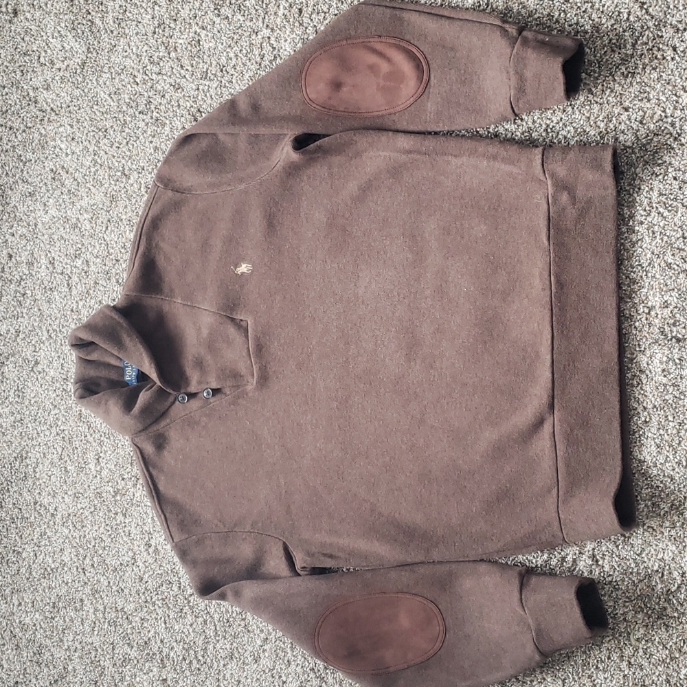 Polo by Ralph Lauren Sweater with Rolled Shawl Collar & Suede Elbow Patches